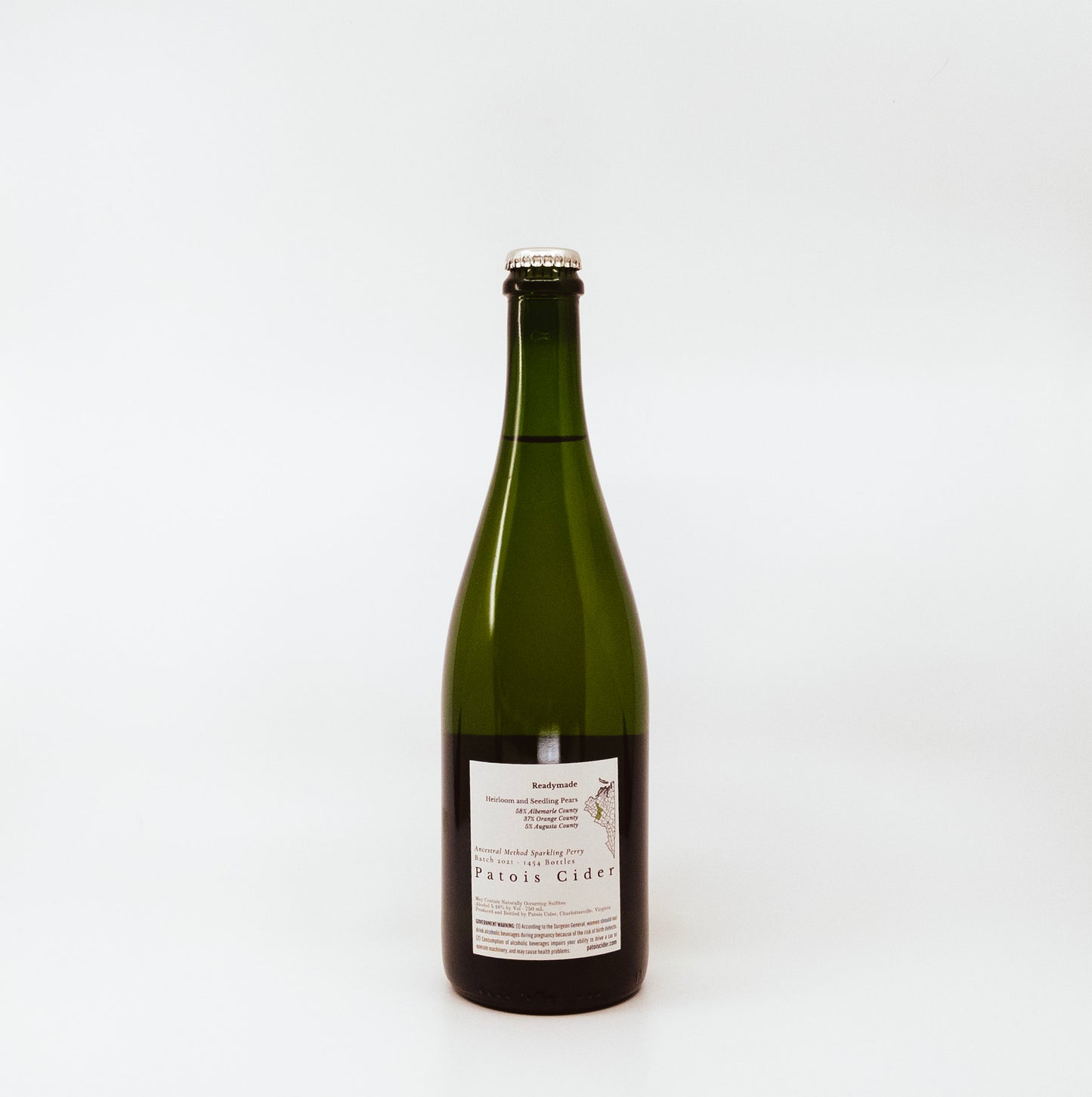 back of dark green glass bottle