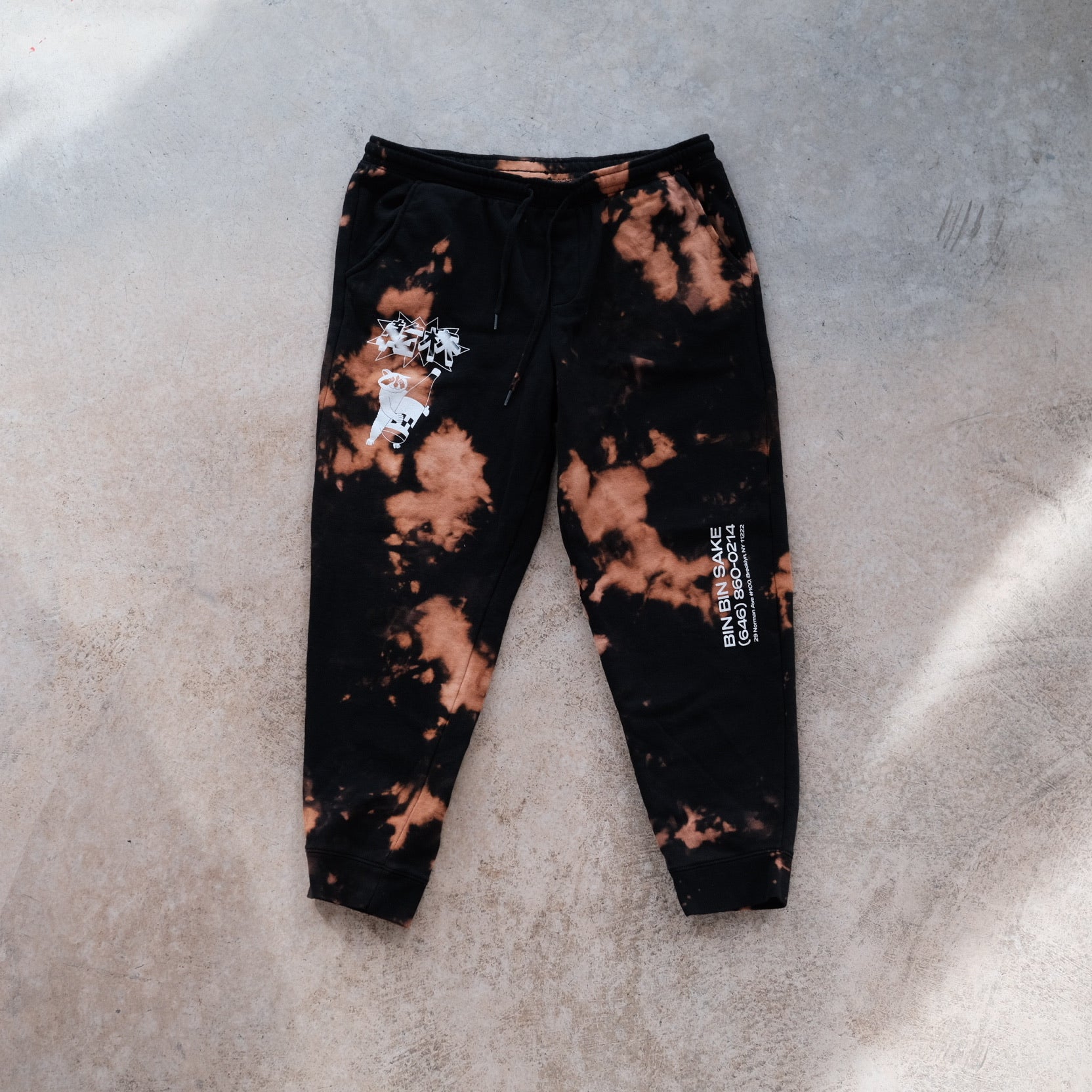 Sweatpants Black with White Lettering Bleach Dye