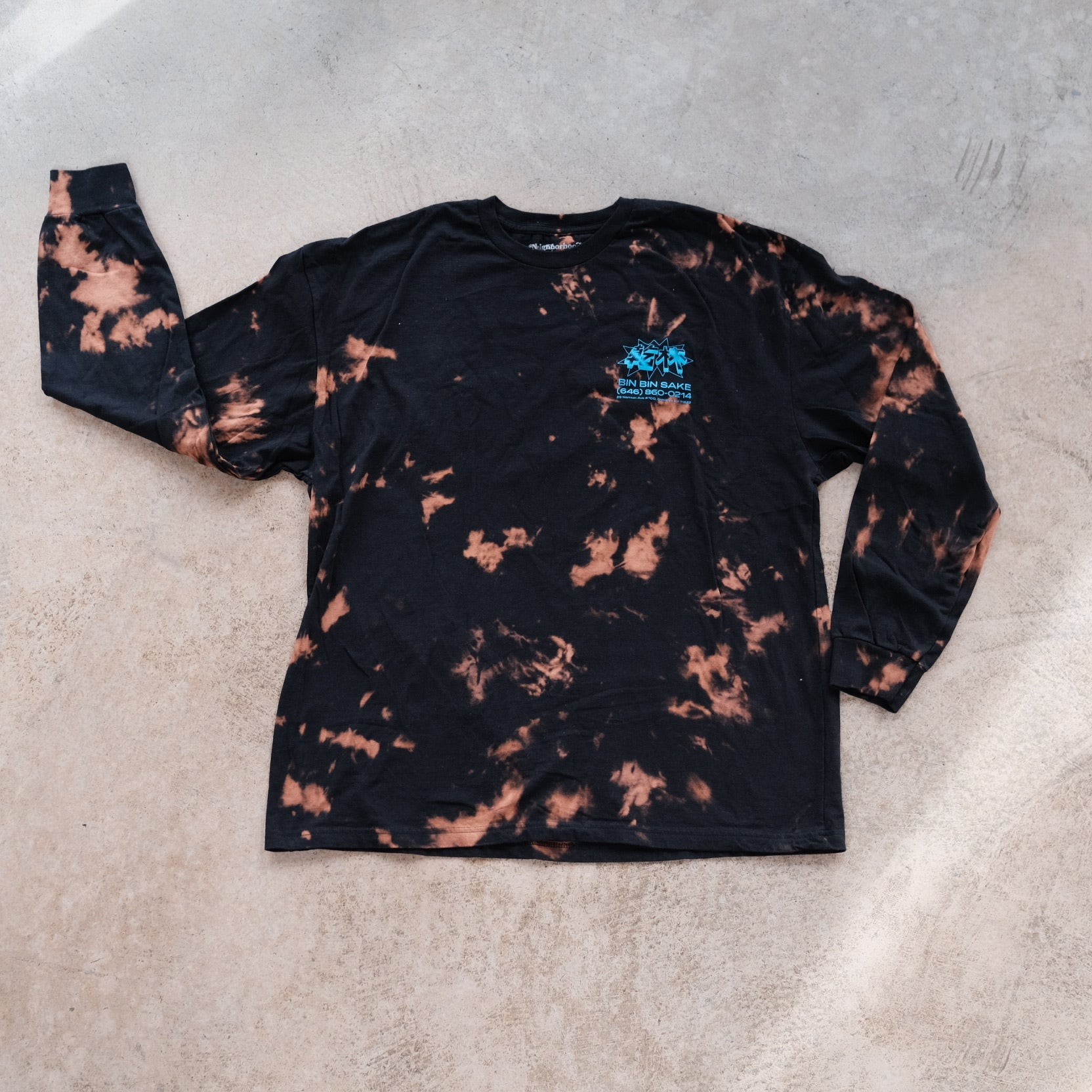 Bleached Reverse Tye-Dye T-Shirt Size XL Black Orange Unisex