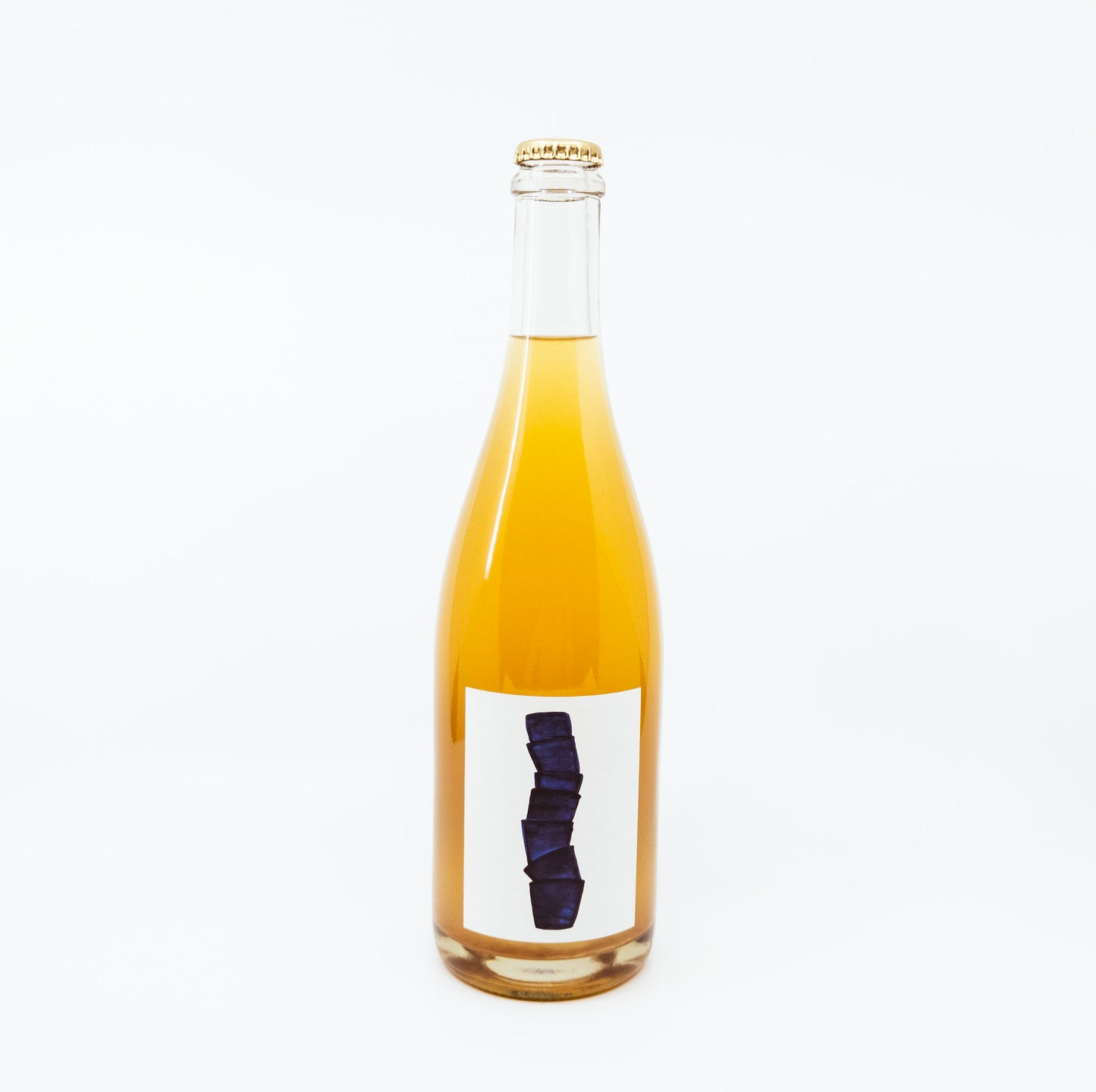 bottle with blue blocks on white label