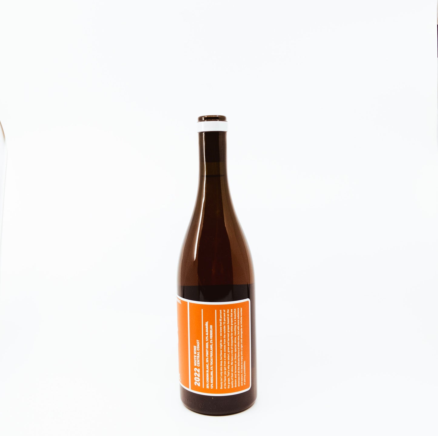 back of brown bottle with orange label