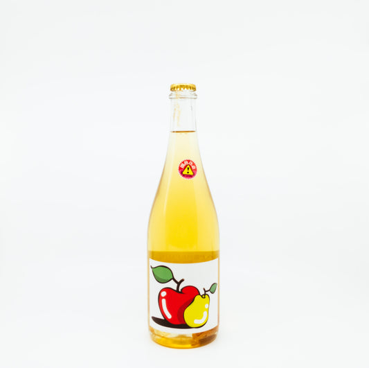 bottle with apple and pear on label