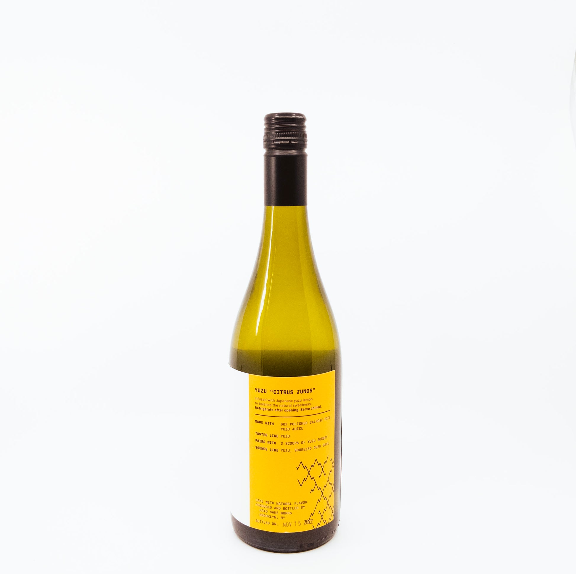 back of bottle of yu zu with white label