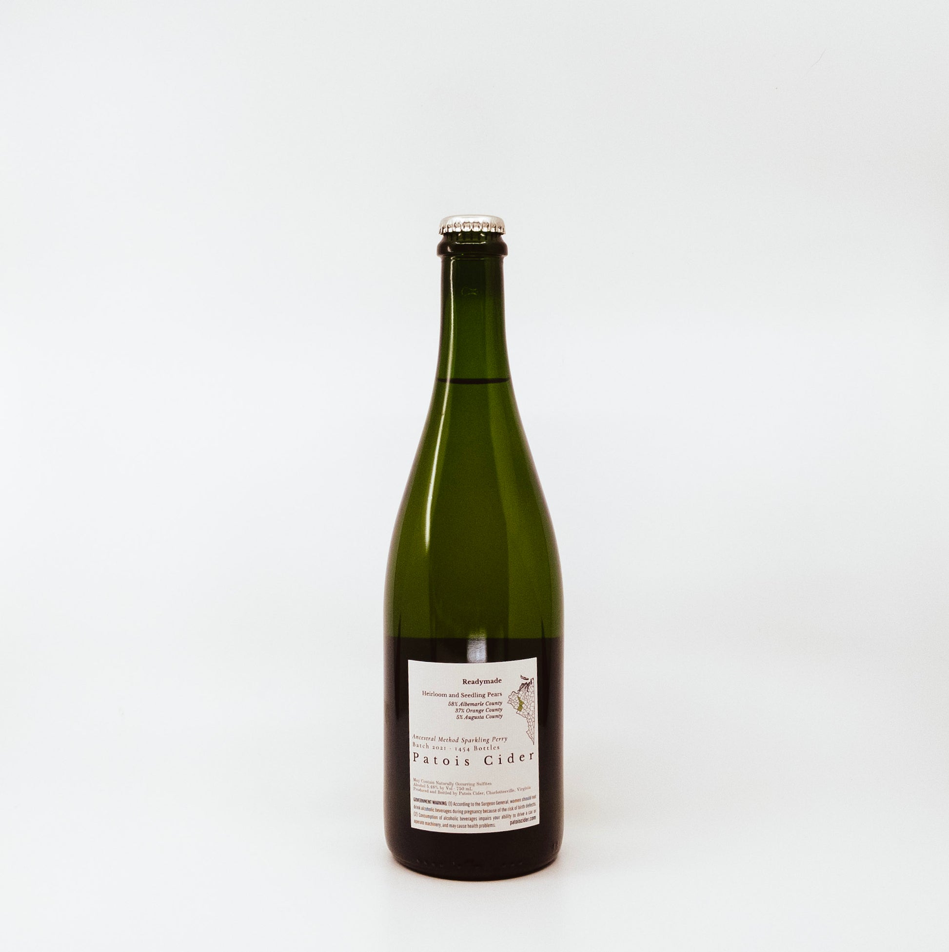 back of dark green glass bottle