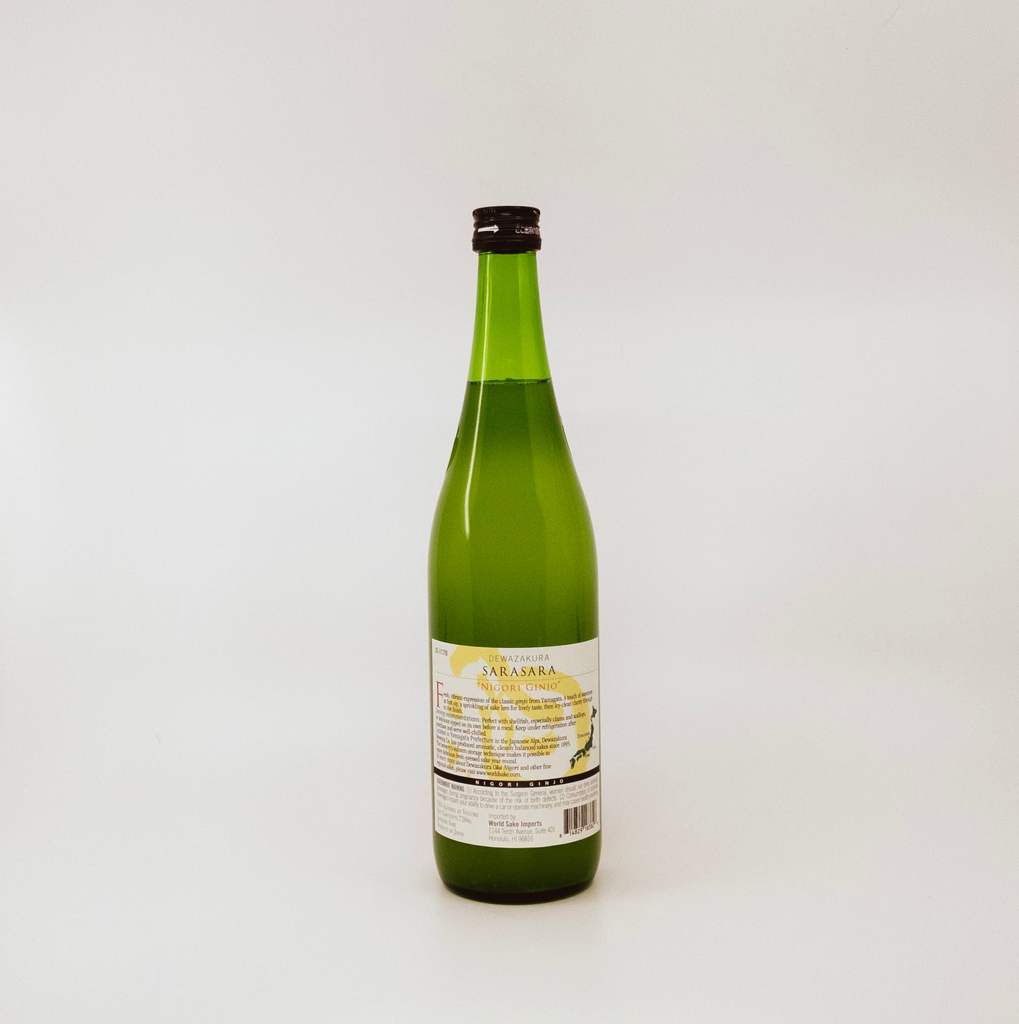 back of green bottle with white label