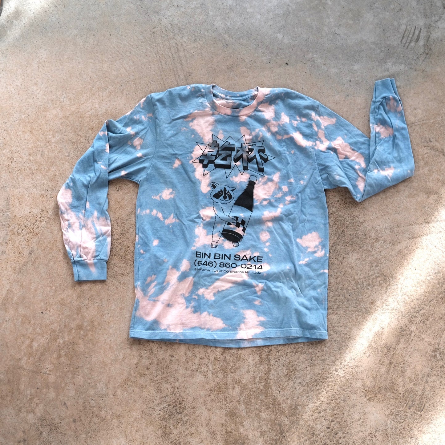 BLUE!!! LONG SLEEVE , TIE DIE, ONE SIDED (white with color dye)