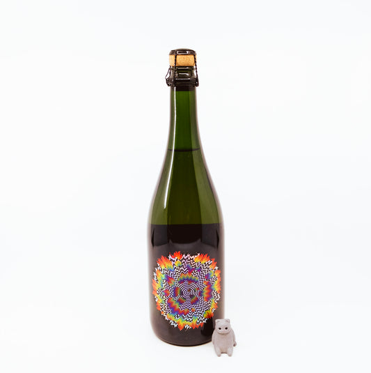 wine bottle with psychedelic label