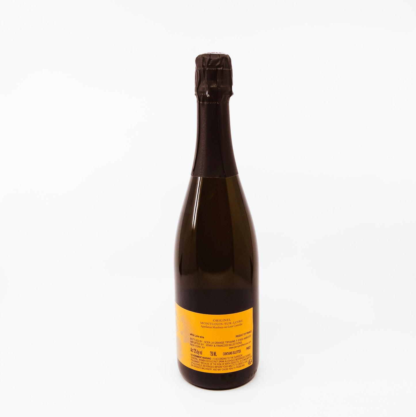 back of wine bottle with yellow label
