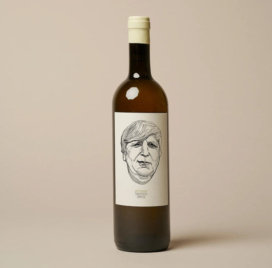 older man face on wine bottle label