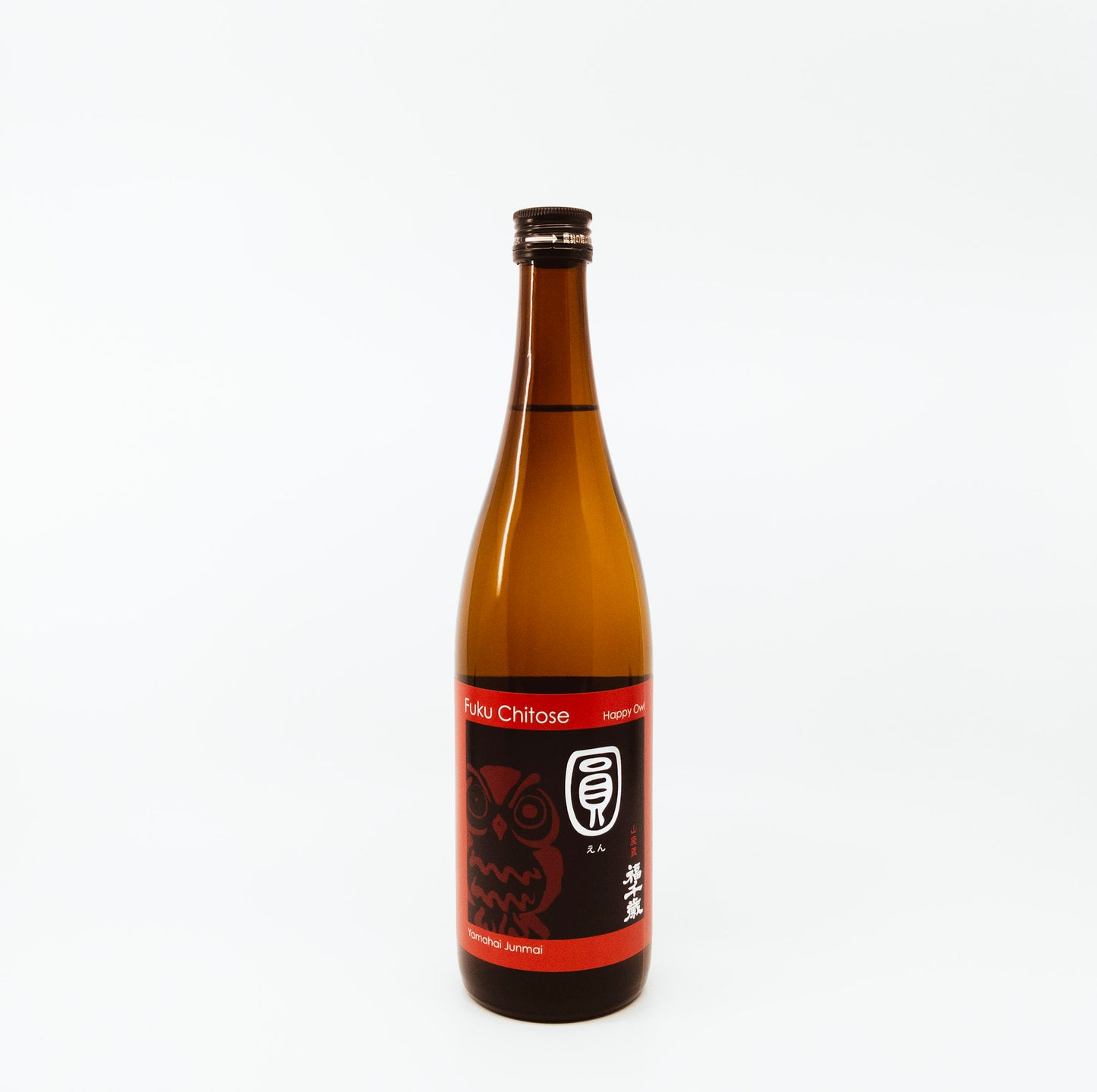brown bottle with red owl on black label