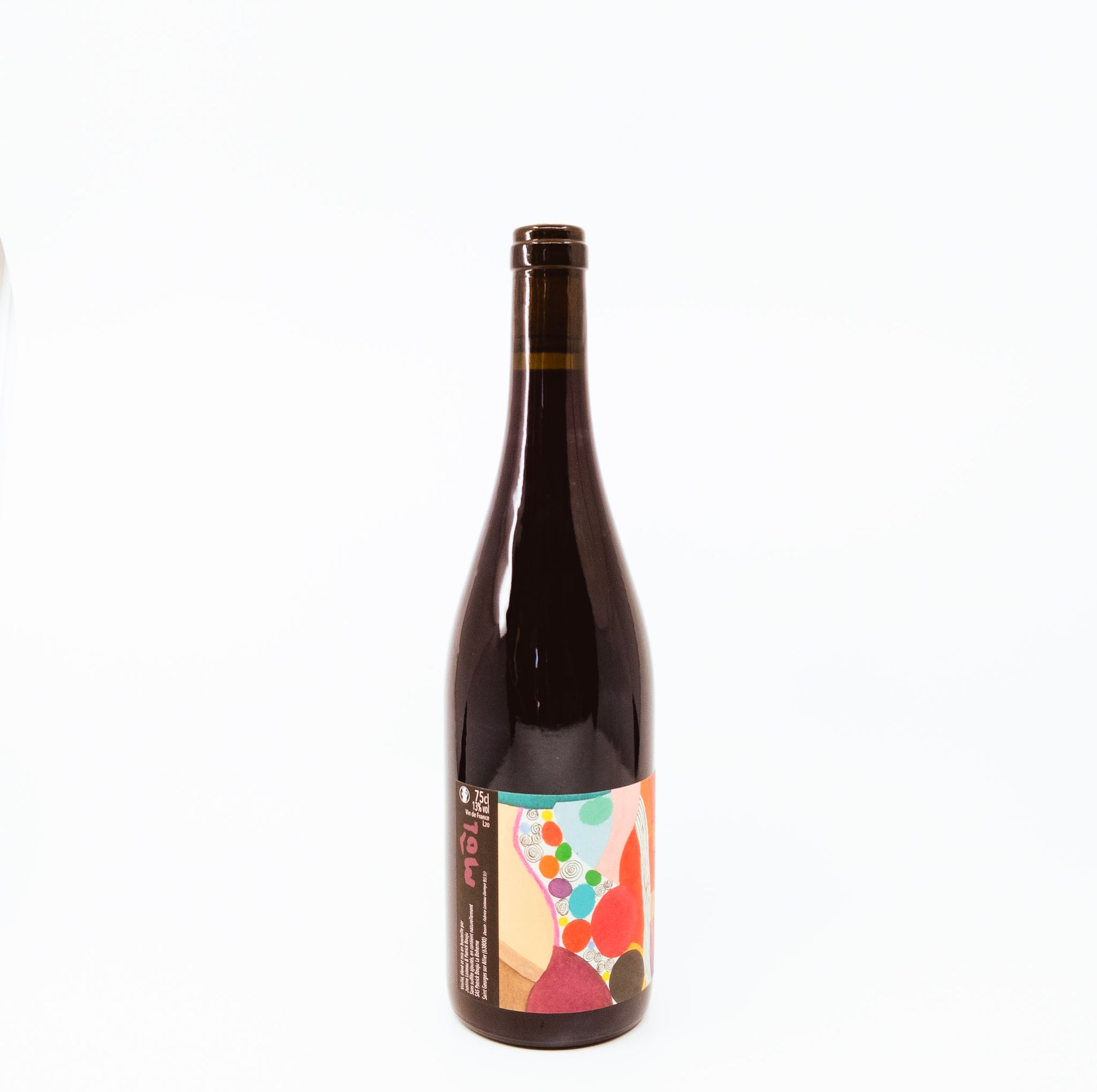 black bottle with colorful label