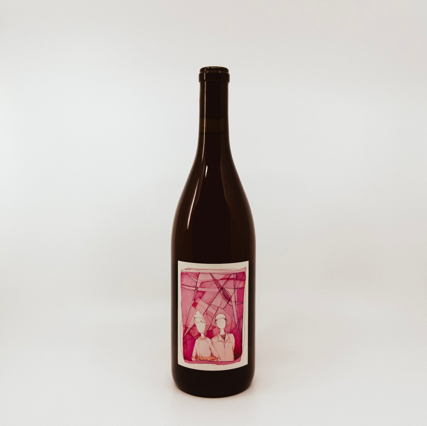 bottle with pink painting on label