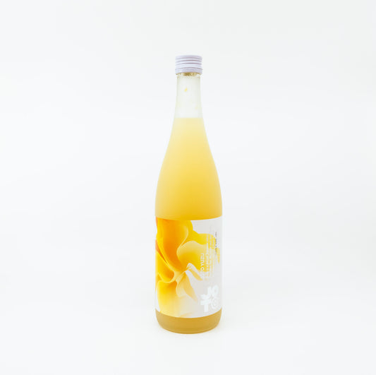 yellow glass bottle with yellow flower on label