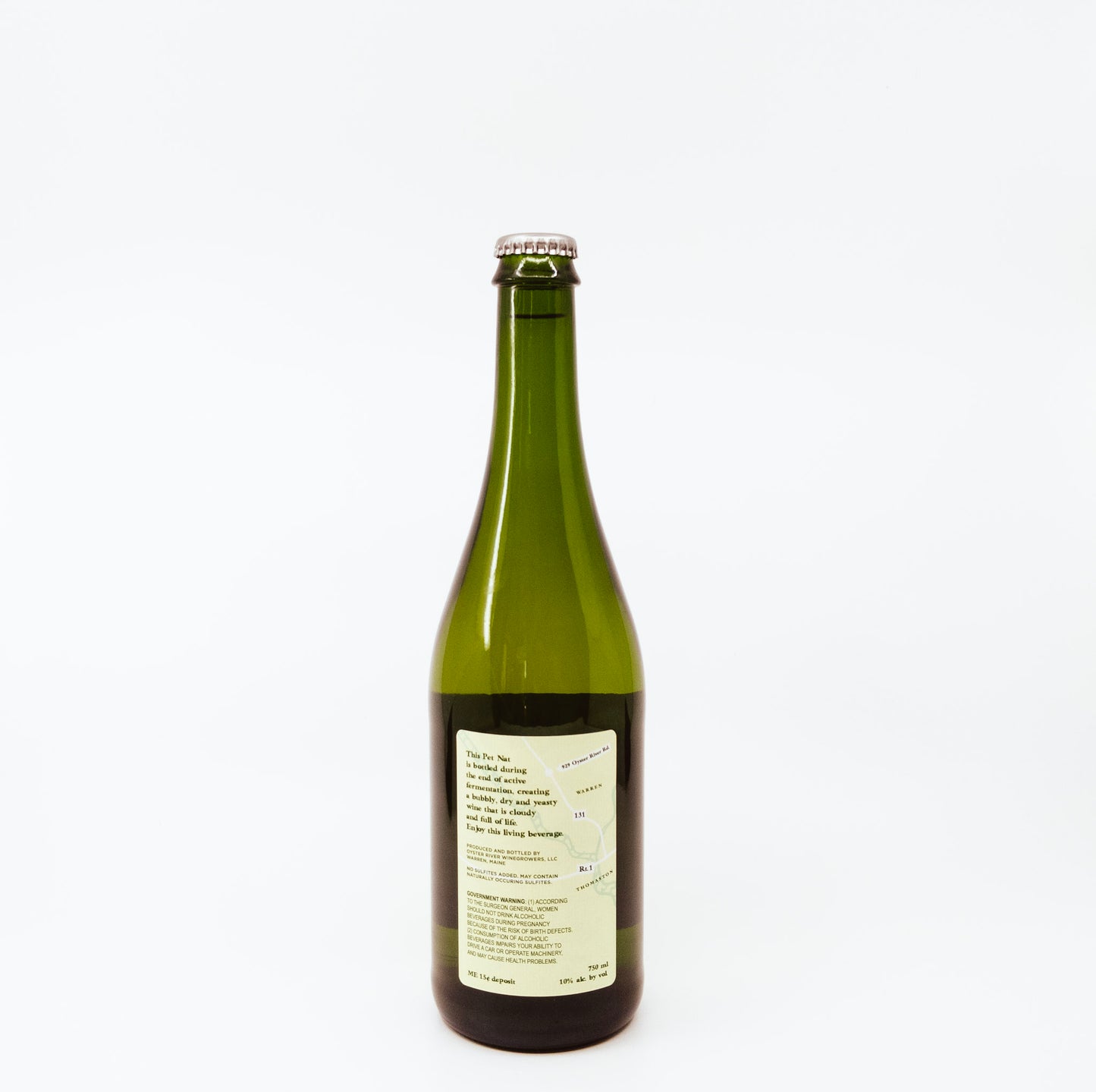 back of green glass bottle of morphos with green label
