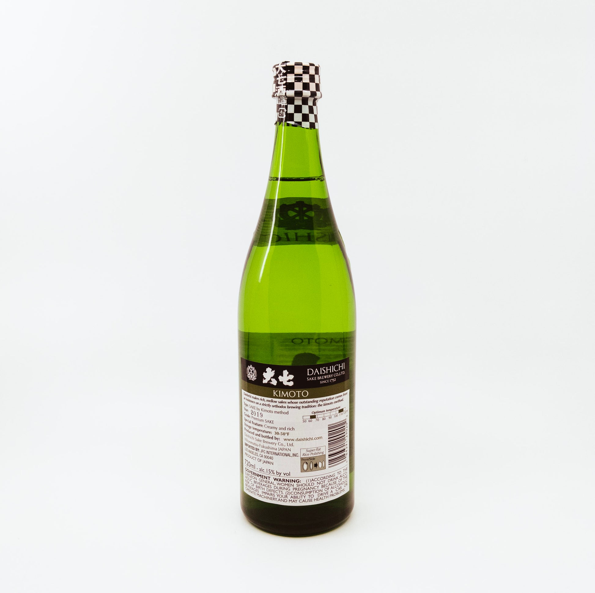 back of green bottle with checkered topper 