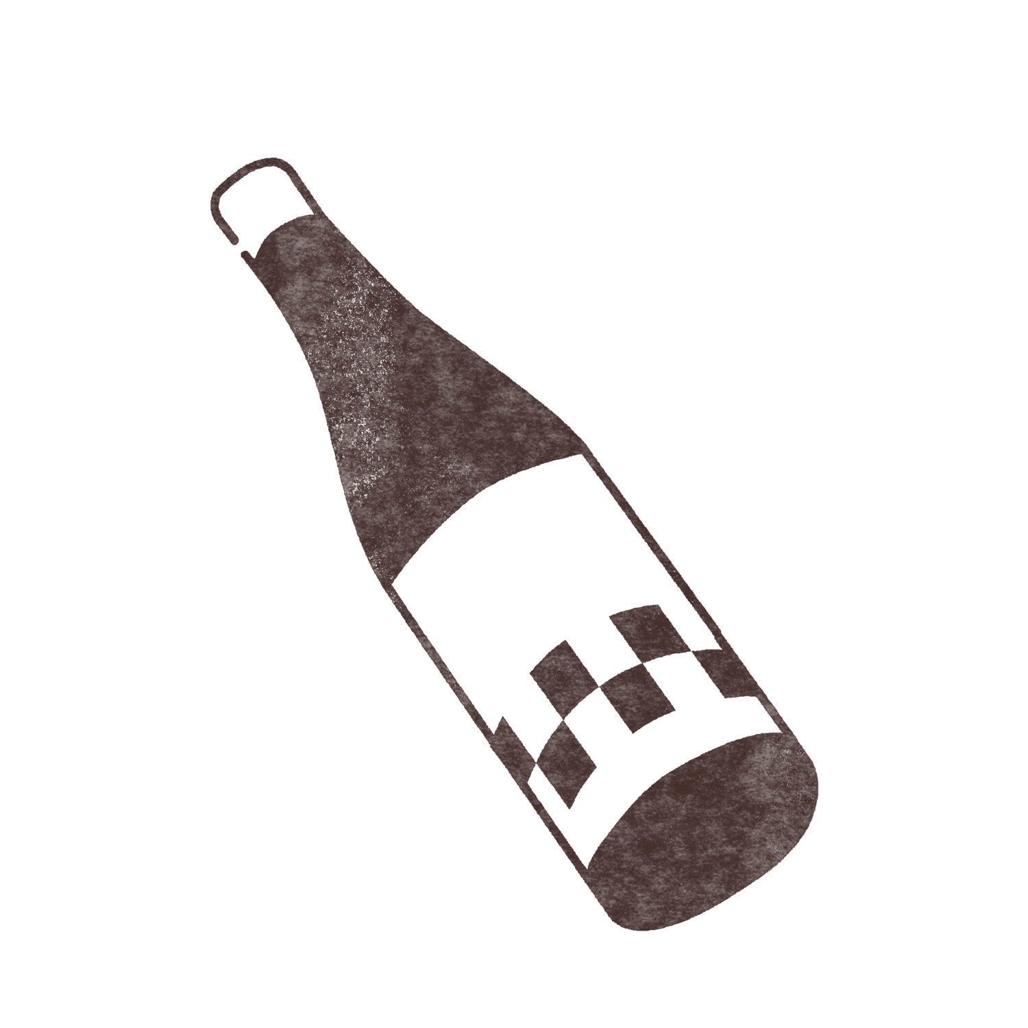grey bottle with checkered label illustration tilted left