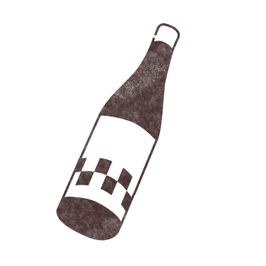 grey bottle with checkered label illustration tilted right