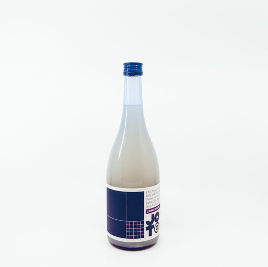 clear bottle with dark blue squares on white label